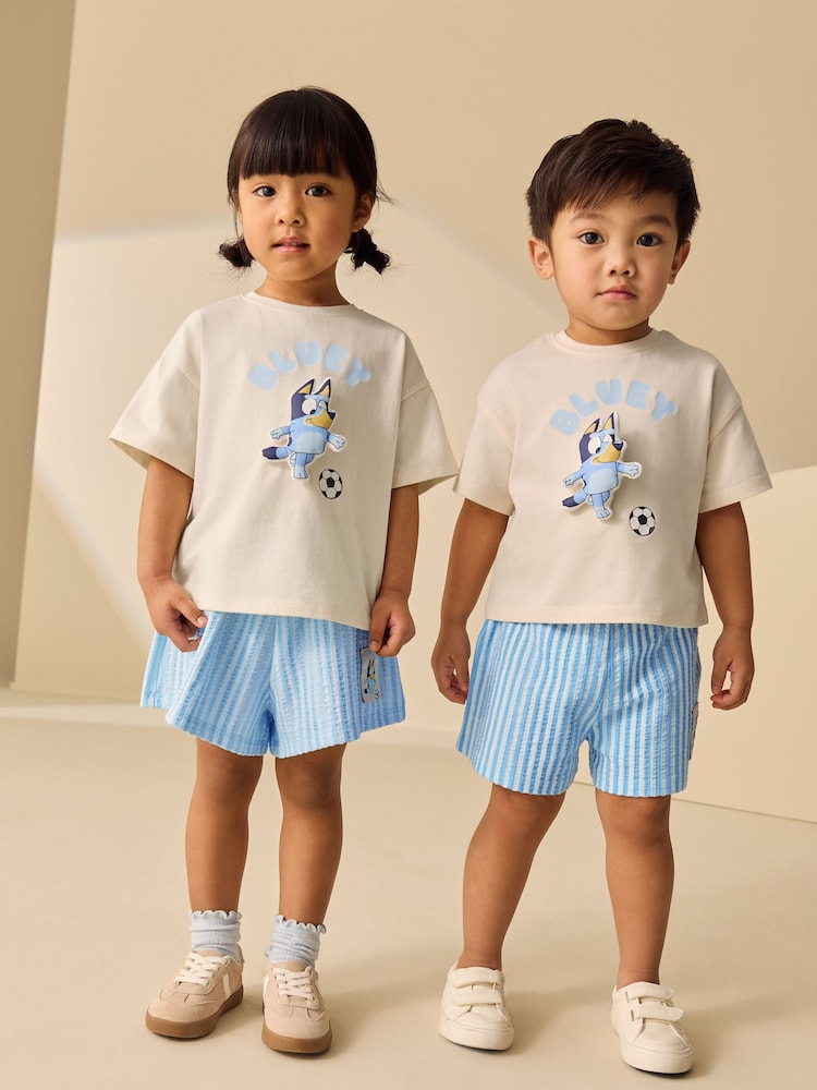 Ecru White Bluey Football Shorts Set (12mths-7yrs)
