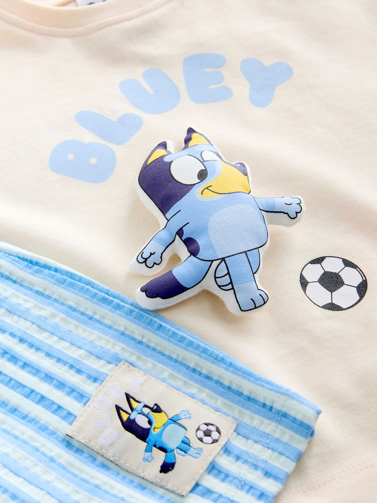 Ecru White Bluey Football Shorts Set (12mths-7yrs)