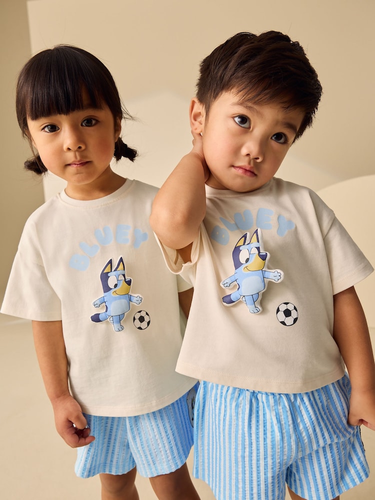Ecru White Bluey Football Shorts Set (12mths-7yrs)