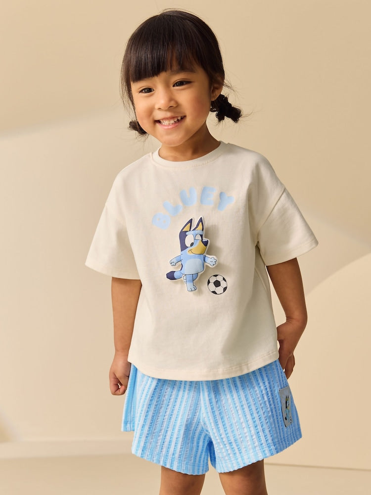 Ecru White Bluey Football Shorts Set (12mths-7yrs)