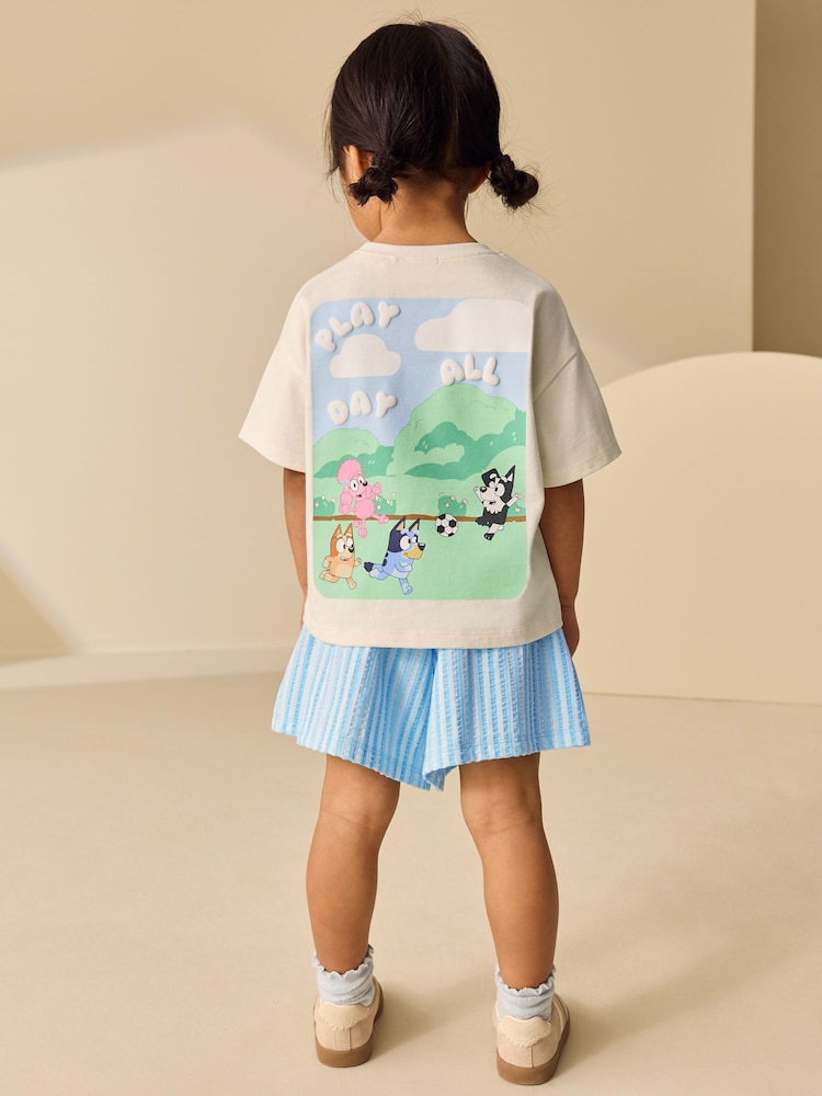 Ecru White Bluey Football Shorts Set (12mths-7yrs)