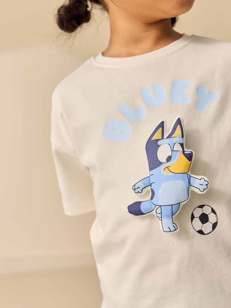 Ecru White Bluey Football Shorts Set (12mths-7yrs)