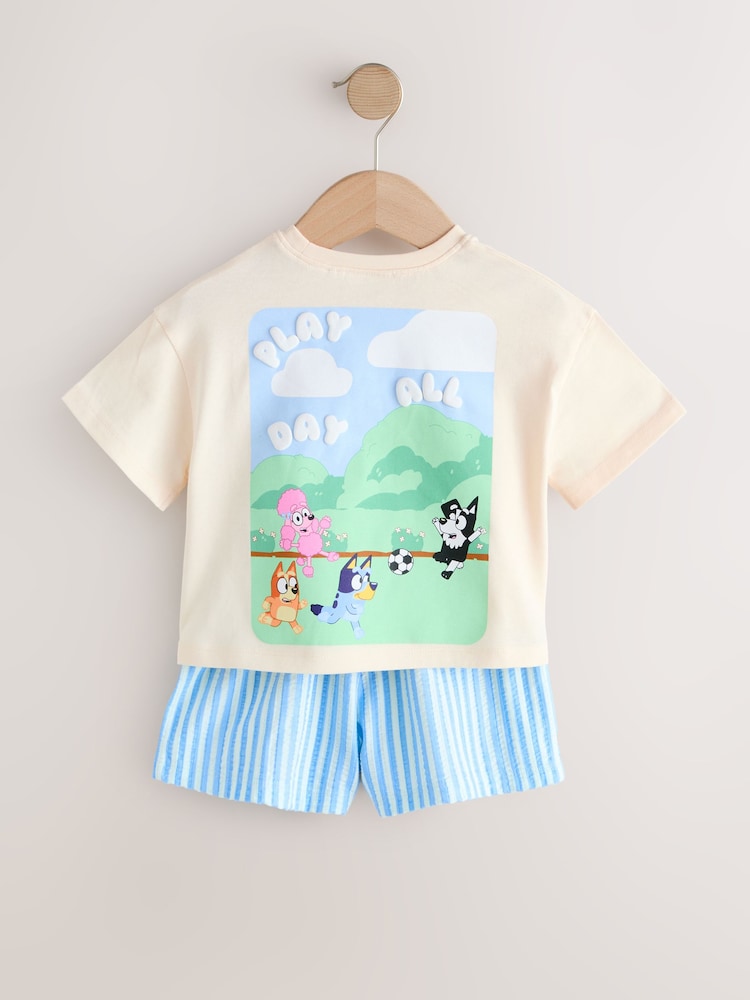 Ecru White Bluey Football Shorts Set (12mths-7yrs)