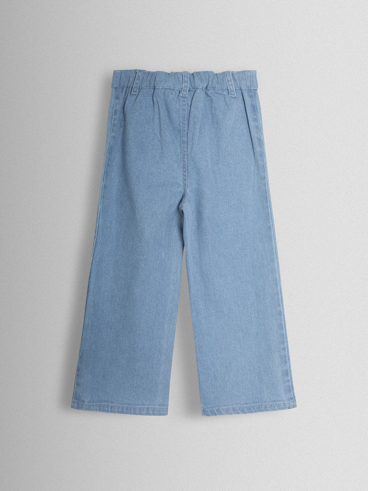 JoJo Maman Bébé Denim Blue Wide Leg Patch Pocket Denim Trousers - Size 6-12 Months (68-80cm)