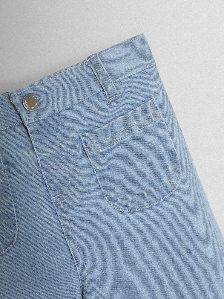 JoJo Maman Bébé Denim Blue Wide Leg Patch Pocket Denim Trousers - Size 6-12 Months (68-80cm)