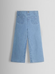 JoJo Maman Bébé Denim Blue Wide Leg Patch Pocket Denim Trousers - Size 6-12 Months (68-80cm)