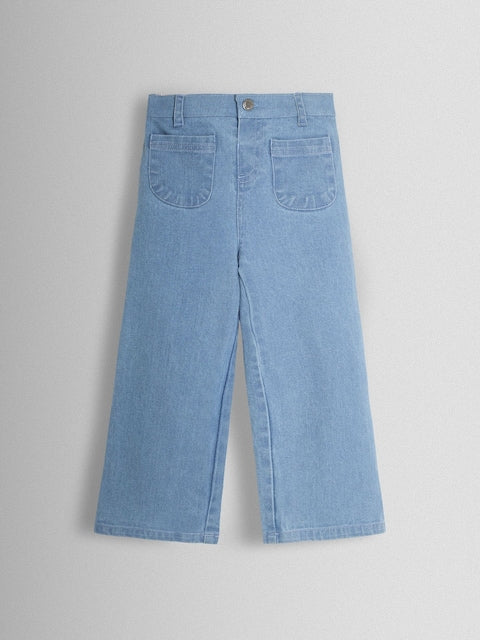 JoJo Maman Bébé Denim Blue Wide Leg Patch Pocket Denim Trousers - Size 6-12 Months (68-80cm)