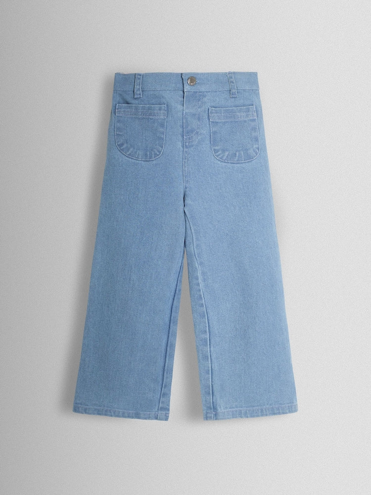 JoJo Maman Bébé Denim Blue Wide Leg Patch Pocket Denim Trousers - Size 6-12 Months (68-80cm)
