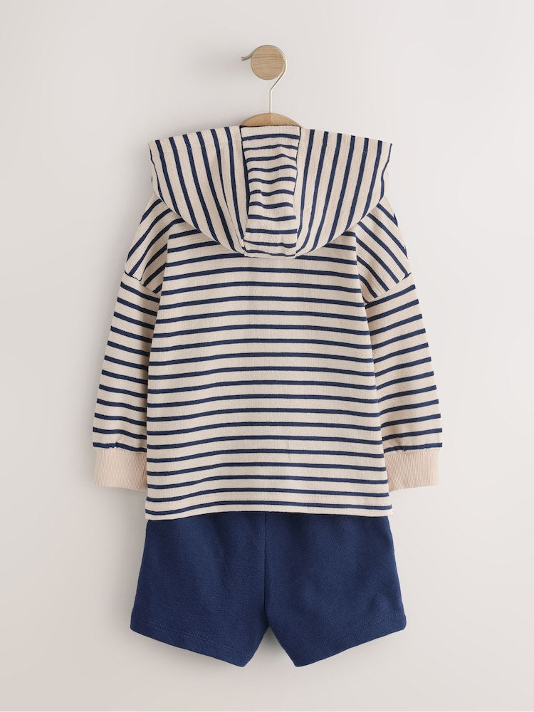 Ecru White Striped Textured Sweat Top and Shorts Set (3mths-7yrs) - Size 3-6 Months (62-68cm)