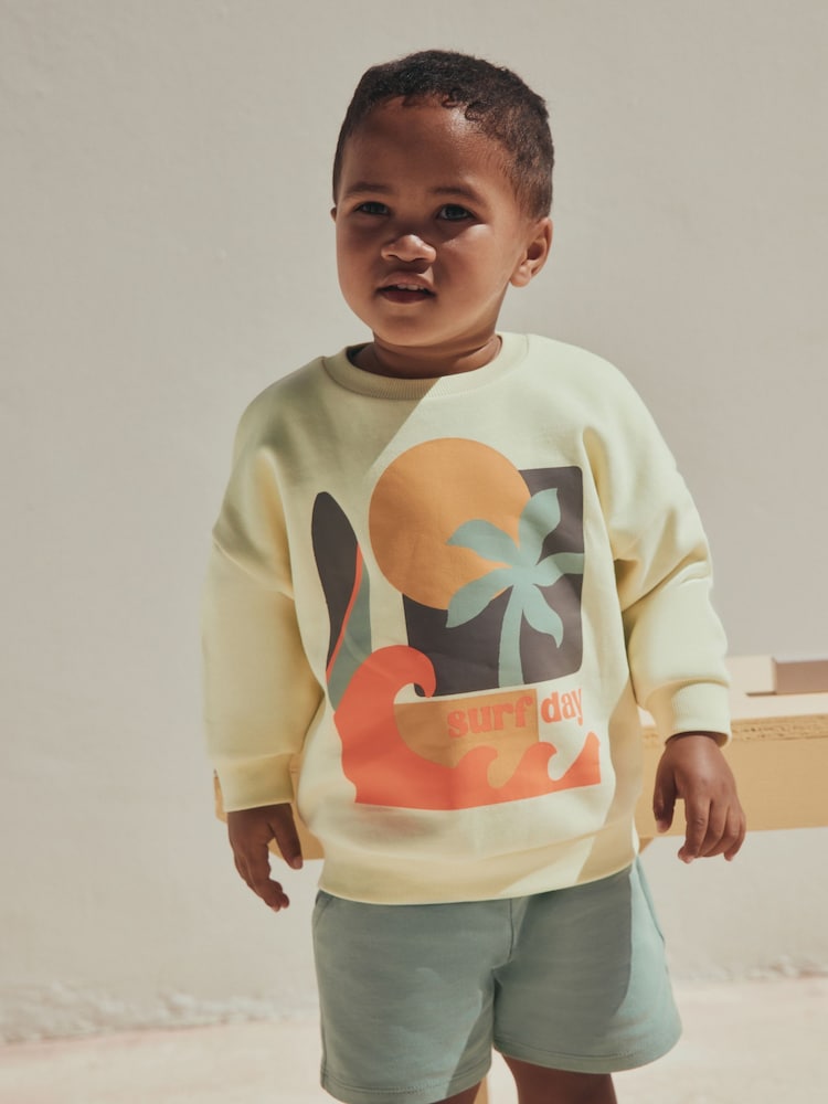 Yellow Surf Day Crew Neck Sweatshirt and Shorts Set (3mths-7yrs) (3mths-7yrs)