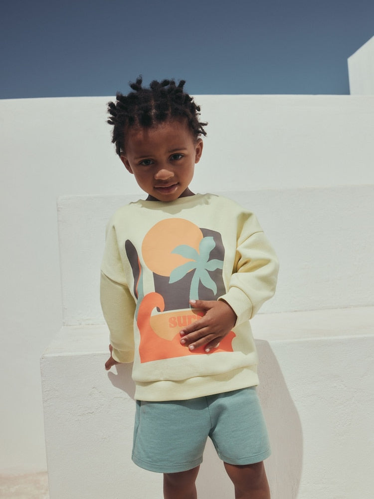 Yellow Surf Day Crew Neck Sweatshirt and Shorts Set (3mths-7yrs) (3mths-7yrs)