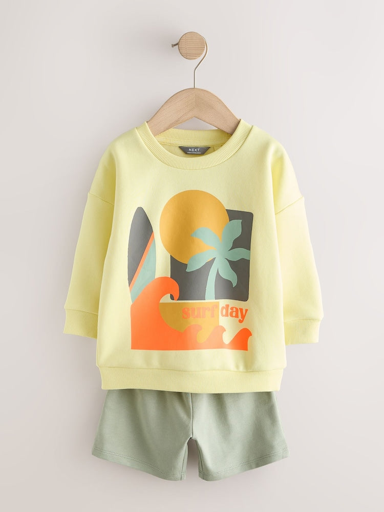Yellow Surf Day Crew Neck Sweatshirt and Shorts Set (3mths-7yrs) (3mths-7yrs)