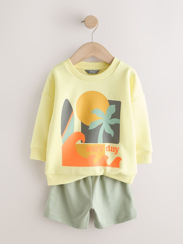 Yellow Surf Day Crew Neck Sweatshirt and Shorts Set (3mths-7yrs) (3mths-7yrs)