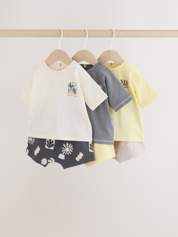 Mono/Fluro Yellow Palms Tops and Shorts Baby Set 6 Piece (0mths-2yrs)