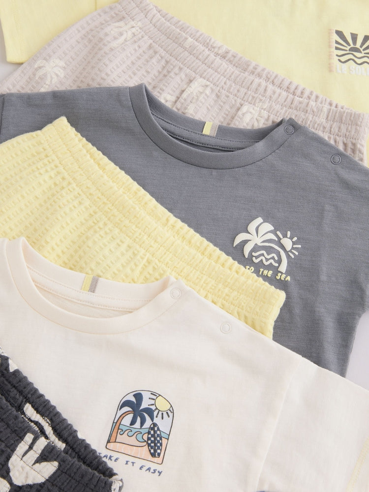Mono/Fluro Yellow Palms Tops and Shorts Baby Set 6 Piece (0mths-2yrs)