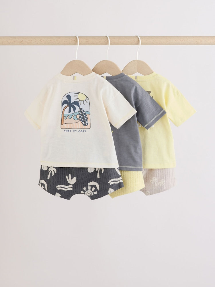 Mono/Fluro Yellow Palms Tops and Shorts Baby Set 6 Piece (0mths-2yrs)