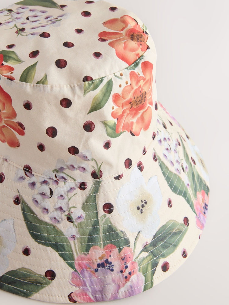 Polka Dot Floral Oversized Bucket Hat - Size S-M (UK 8-14)