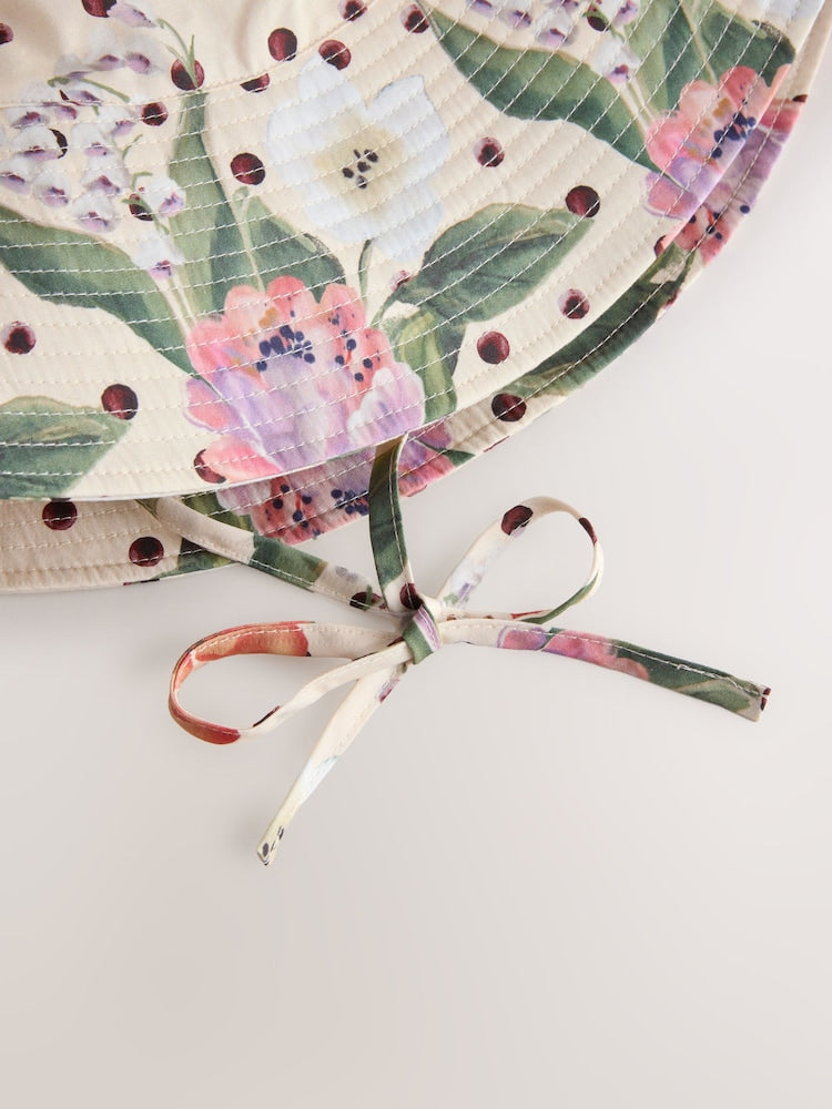 Polka Dot Floral Oversized Bucket Hat - Size S-M (UK 8-14)