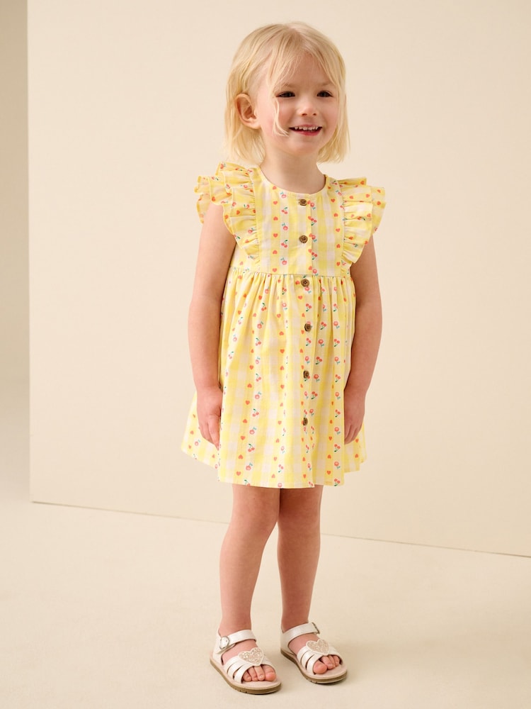 Pastel Yellow Check Double Ruffle Sleeve Dress (3mths-8yrs)