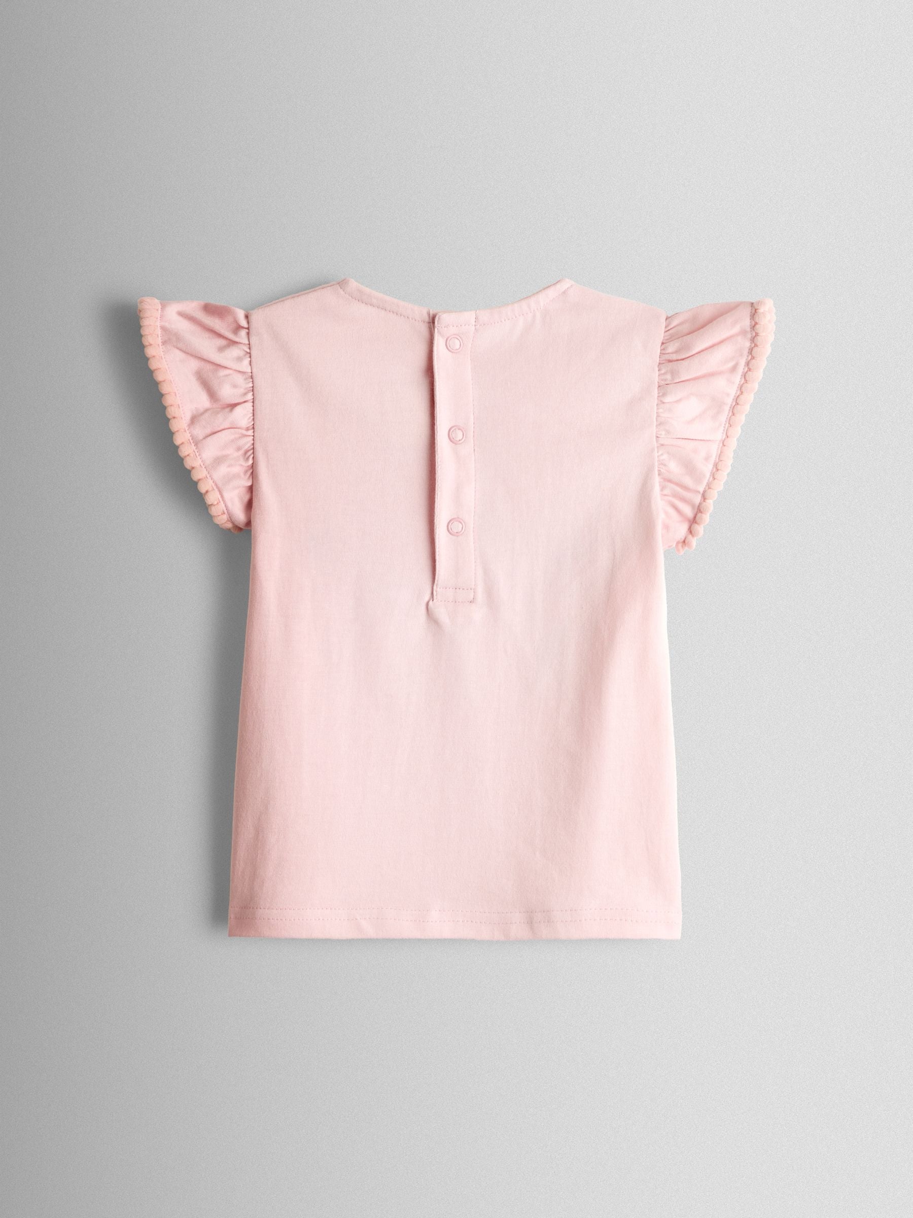 JoJo Maman Bébé Pink Ballerina Appliqué Frill Shoulder T-Shirt - Size 6-12 Months (68-80cm)