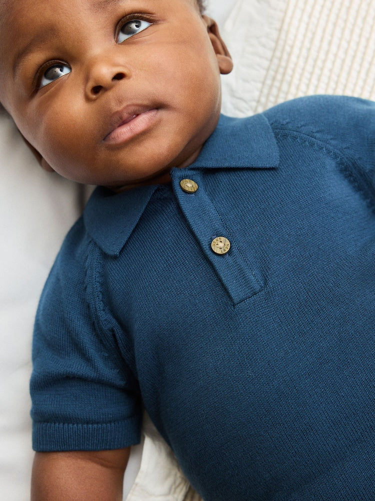 Navy Blue Knitted Top and Woven Shorts Baby Set (0mths-2yrs)