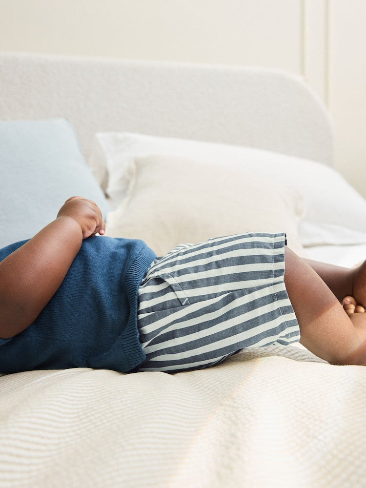 Navy Blue Knitted Top and Woven Shorts Baby Set (0mths-2yrs)