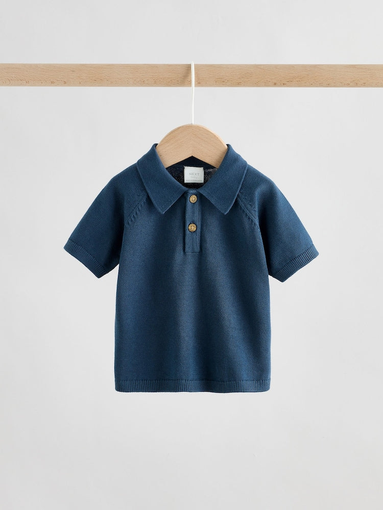Navy Blue Knitted Top and Woven Shorts Baby Set (0mths-2yrs)