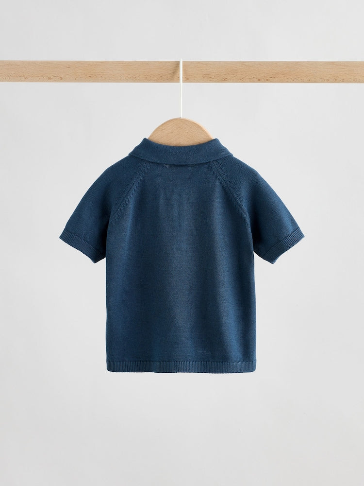 Navy Blue Knitted Top and Woven Shorts Baby Set (0mths-2yrs)