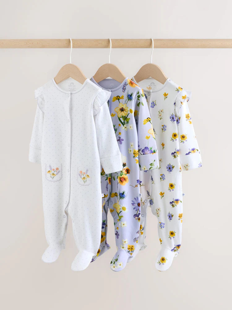 Lilac Purple Baby Sleepsuits 3 Pack (0mths-2yrs)