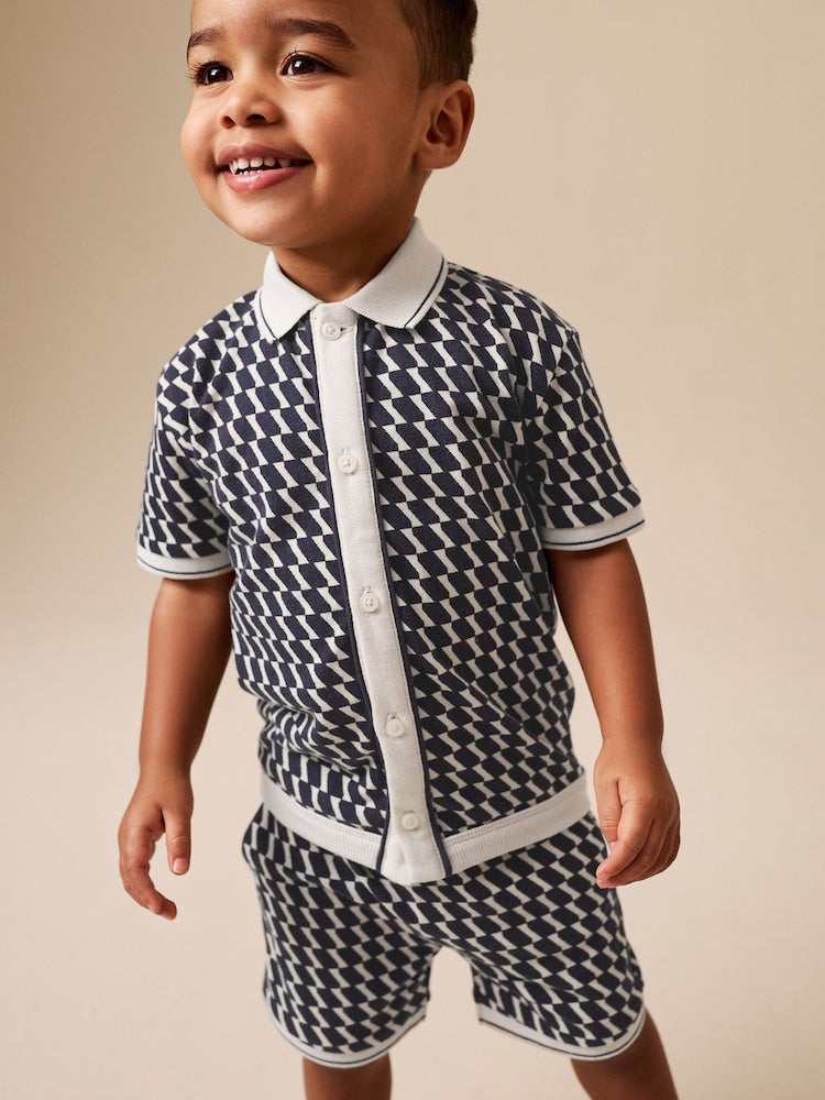 Navy Check Short Sleeve Shirt and Shorts Set (3mths-7yrs)