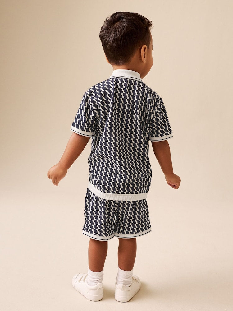 Navy Check Short Sleeve Shirt and Shorts Set (3mths-7yrs)