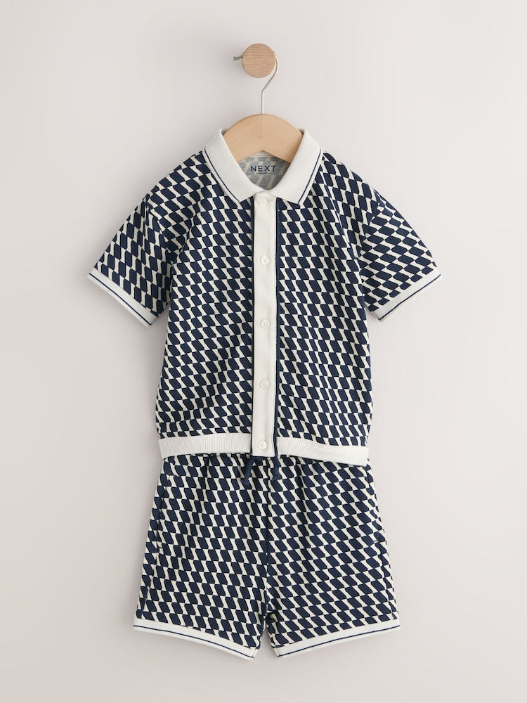 Navy Check Short Sleeve Shirt and Shorts Set (3mths-7yrs)