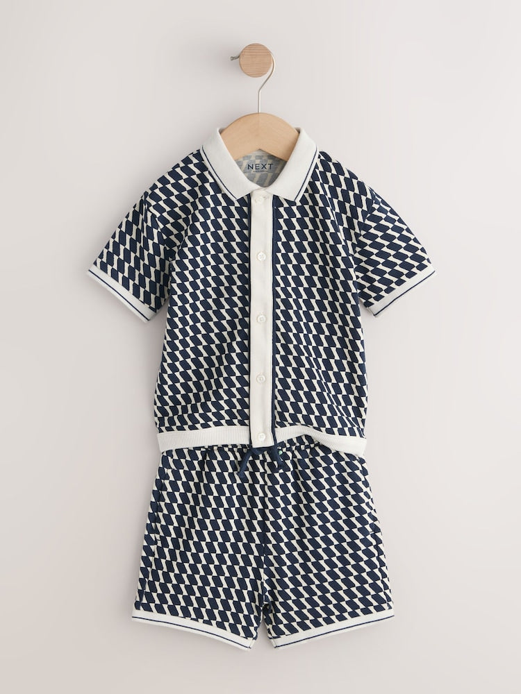 Navy Check Short Sleeve Shirt and Shorts Set (3mths-7yrs)