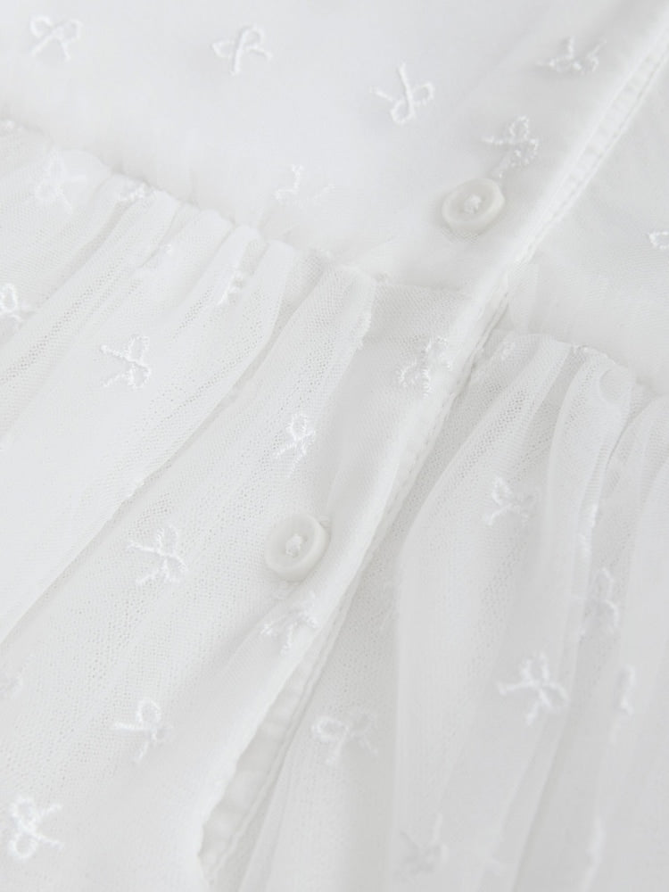 White Bow Mesh Baby Dress (0mths-2yrs)