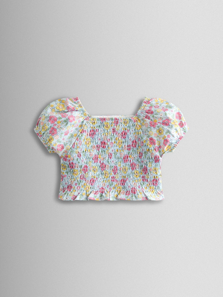 JoJo Maman Bébé Blue Smocked Cap Sleeve Top & Skort Set