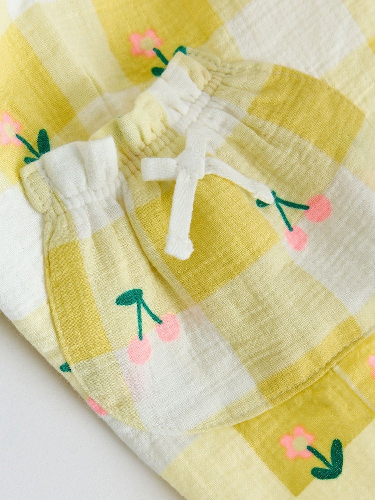 Yellow Cherry Short Sleeve Baby Tops and Wide Leg Leggings Set 2 Piece (0mths-2yrs)