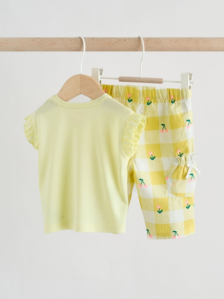 Yellow Cherry Short Sleeve Baby Tops and Wide Leg Leggings Set 2 Piece (0mths-2yrs)