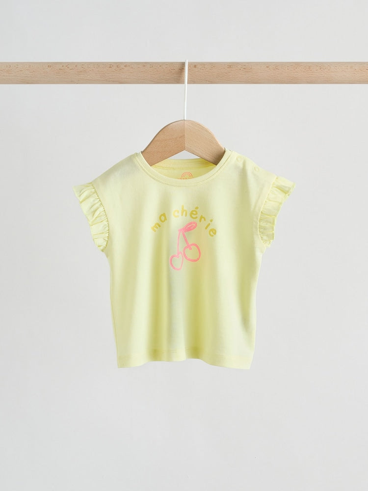 Yellow Cherry Short Sleeve Baby Tops and Wide Leg Leggings Set 2 Piece (0mths-2yrs)
