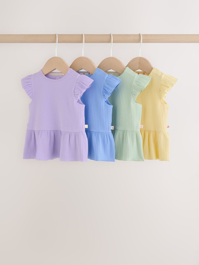 Multi Baby Short Sleeve Peplum T-Shirts 4 Pack (0mths-2yrs) - Size 50cm (First Size)