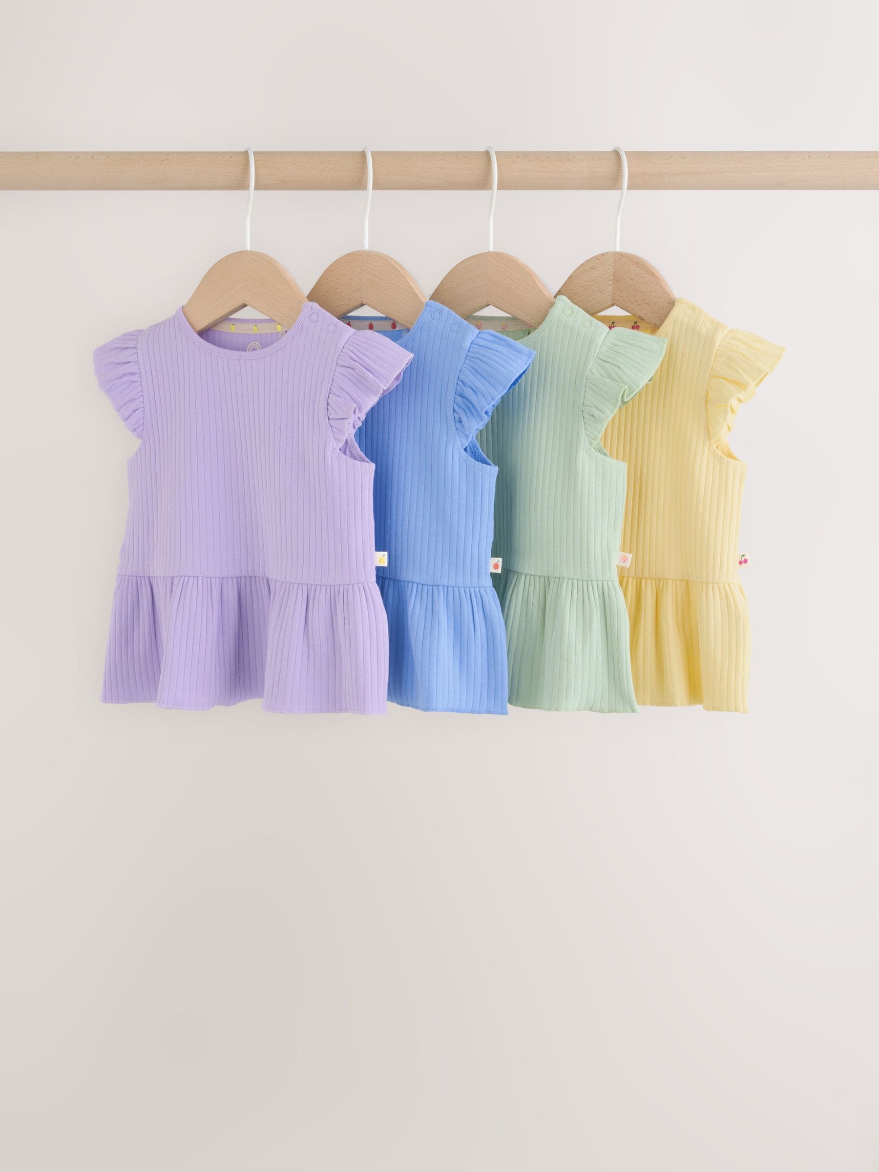 Multi Baby Short Sleeve Peplum T-Shirts 4 Pack (0mths-2yrs) - Size 50cm (First Size) - Default 1