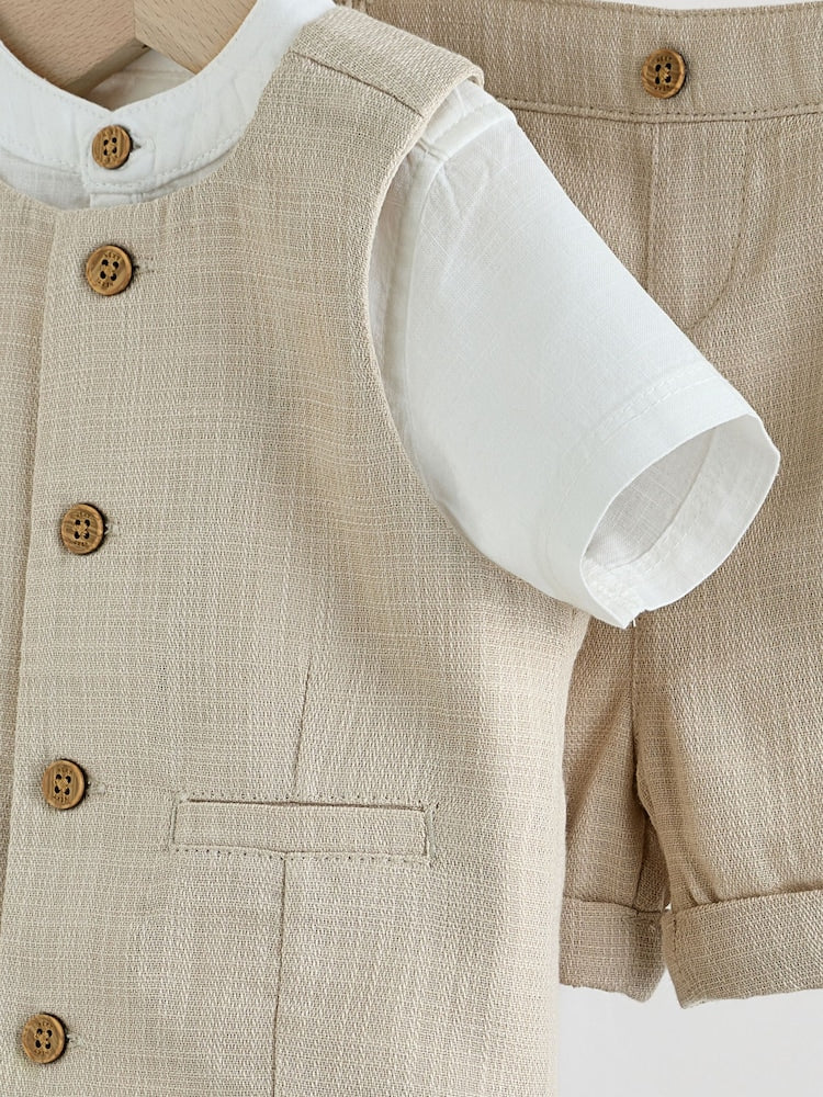 Neutral Woven Waistcoat, Shirt and Shorts Baby Set 3 Piece (0mths-2yrs)