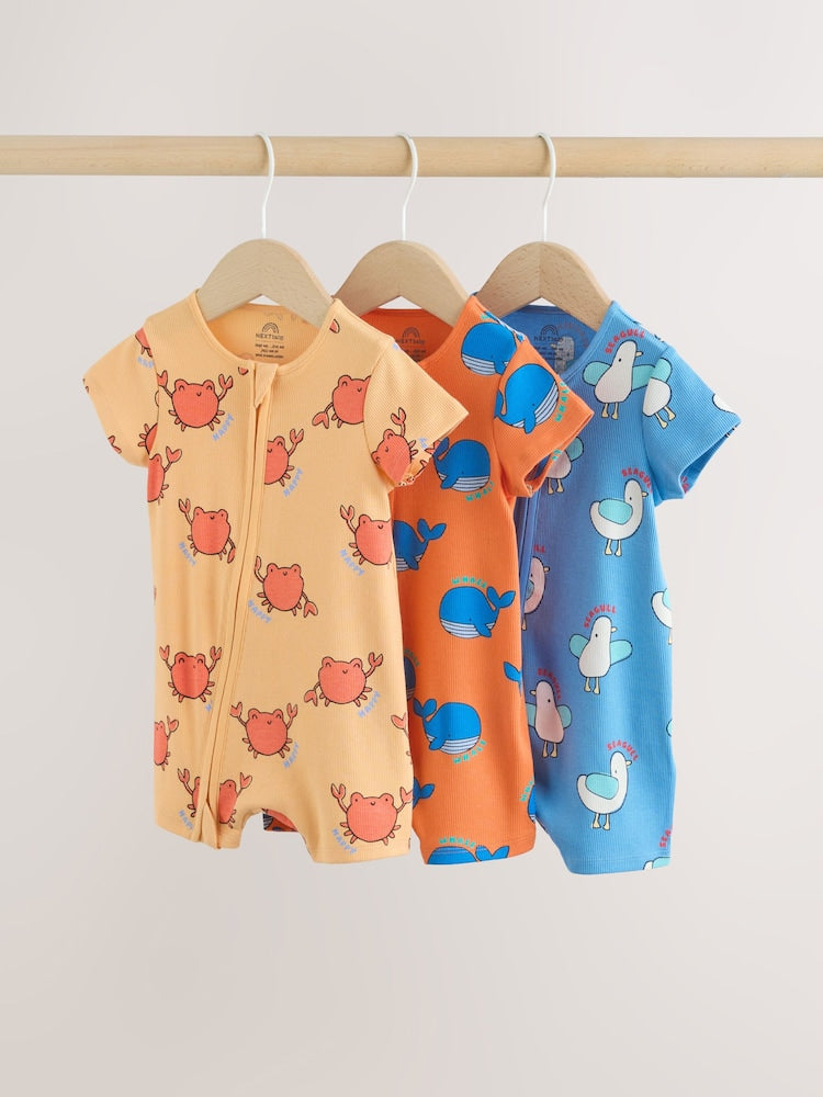 Blue/Yellow Two Way Zip Baby Rompers 3 Pack (0mths-3yrs) - 12-18 Months (80-86cm)