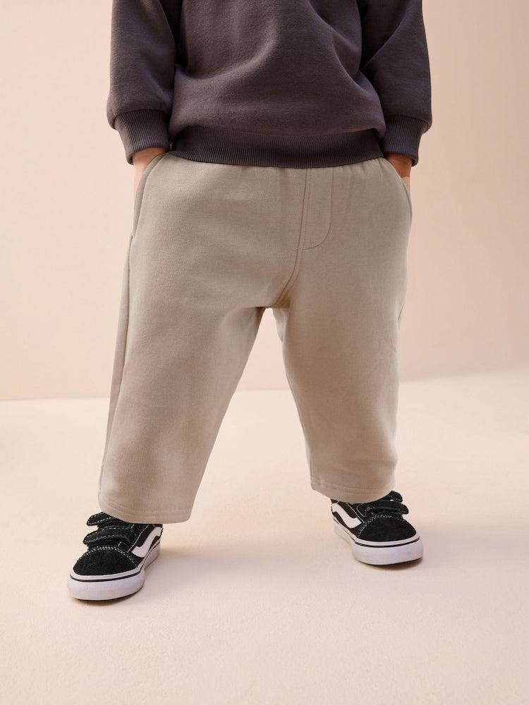 Neutral Cement Single Wide Leg Jersey Joggers (3mths-7yrs)