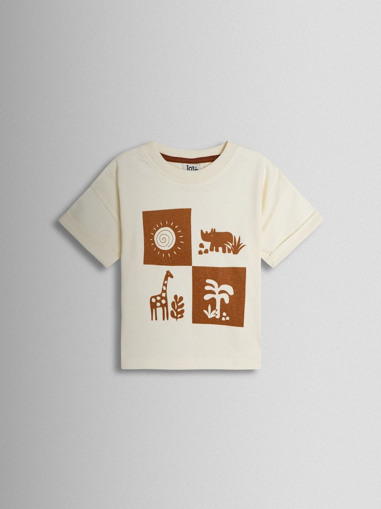 JoJo Maman Bébé Tan Brown Safari Printed T-Shirt & Shorts Set