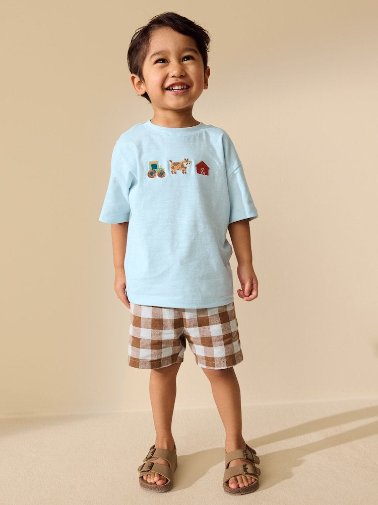 Blue Farm Trio Embroidery Short Sleeve Appliqué T-Shirt (3mths-7yrs)