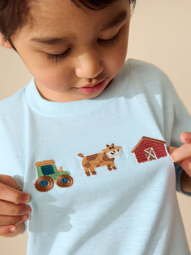 Blue Farm Trio Embroidery Short Sleeve Appliqué T-Shirt (3mths-7yrs)