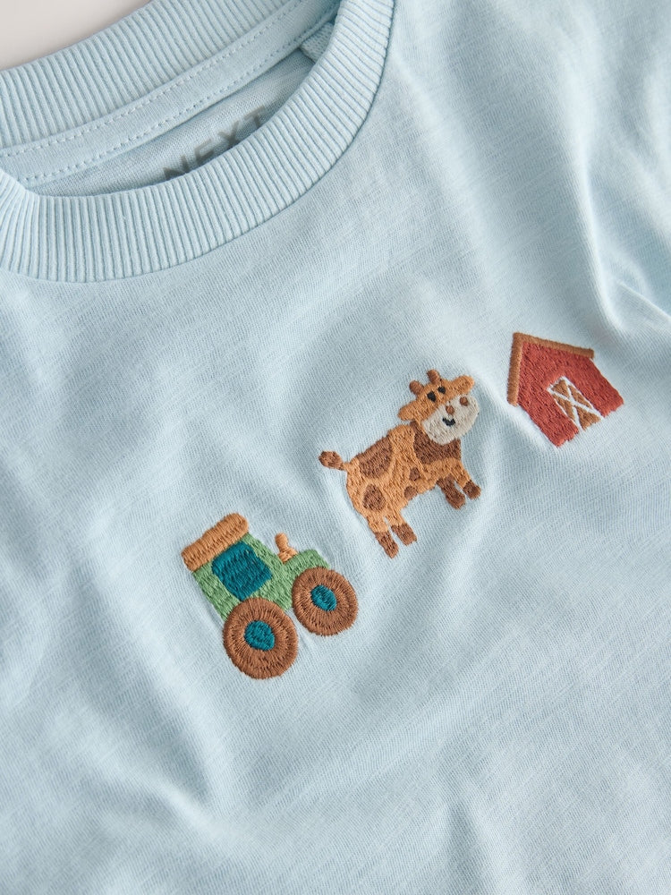 Blue Farm Trio Embroidery Short Sleeve Appliqué T-Shirt (3mths-7yrs)