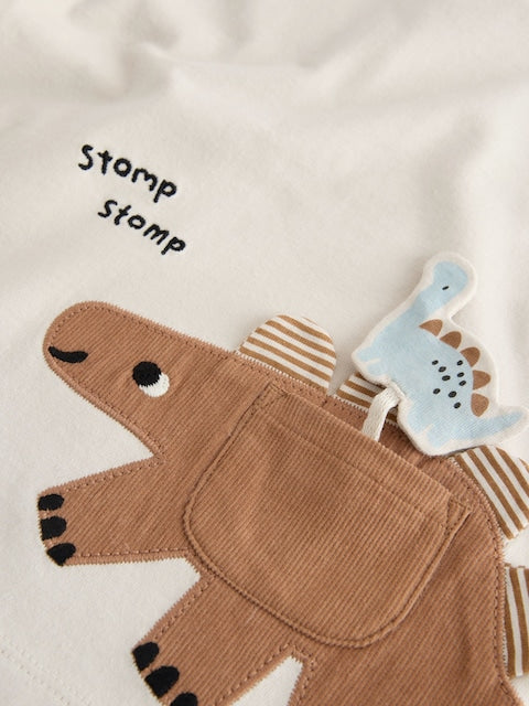 Cream Dinosaur Short Sleeve Interactive T-Shirt (3mths-7yrs) - Size 3-6 Months (62-68cm)
