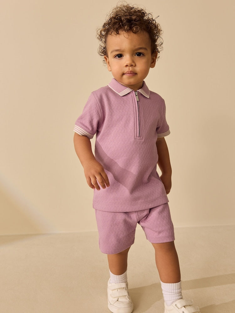 Pink Zip Neck Short Sleeve Polo Shirt And Shorts Set (3mths-7yrs)