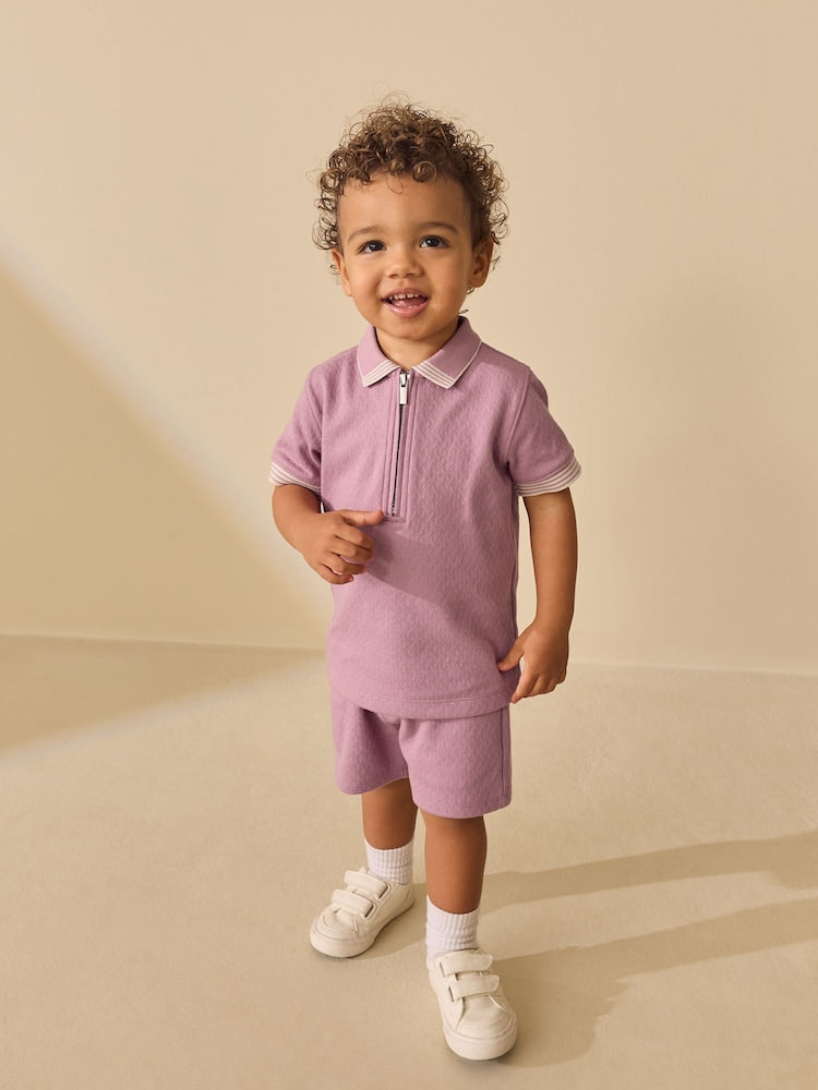 Pink Zip Neck Short Sleeve Polo Shirt And Shorts Set (3mths-7yrs)